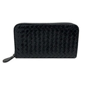 Bottega Veneta Wallet Round Zip Long Intrecciato Python Leather Black